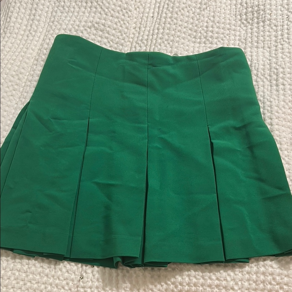 Babaton Green Pleated Skater Mini Skirt